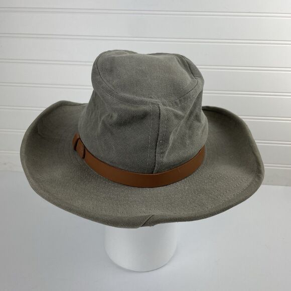 SAGE Fly Fishing River Boonie Gray Canvas Hat Leather Mens Small VTG Made in USA - Picture 4 of 9
